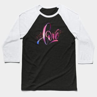 Pink White Calligraphy Typography Love Word with Confetti Glitter Valentine’s Day T-Shirt Baseball T-Shirt